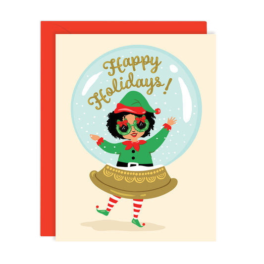 SNOW GLOBE ELF HOLIDAY CARD